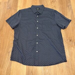 Faherty Reserve The Movement Shirt Navy Short-Sleeve Patterned Button-Down XL
